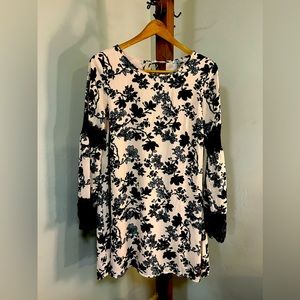 Baby Pink and black floral long sleeve shift dress